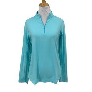 Icikuls Shirt Womens S Small Aqua Mesh Panels Long Sleeve 1/4 Zip Mock Golf